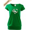 dámské triko city s VELKÝM dtf potiskem pejsek v srdci zelená