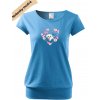 dámské triko city s VELKÝM dtf potiskem pejsek v srdci nebesky modrá