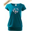 dámské triko city s VELKÝM dtf potiskem kočky tmavý tyrkys