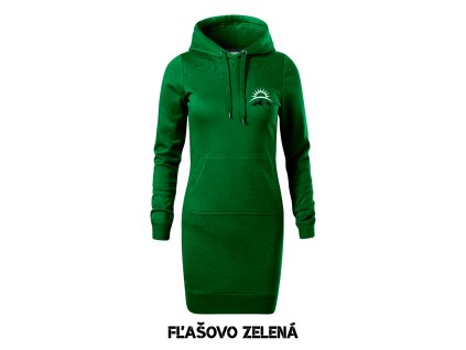 Dámske mikino šaty SNAP s výšivkou UNLOCKED Východ slnka fľašovo zelena