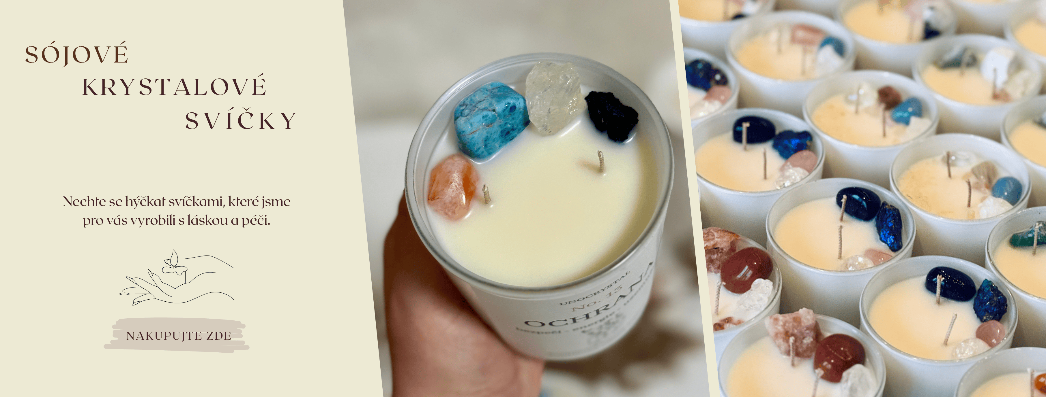 sójové svíčky s krystaly