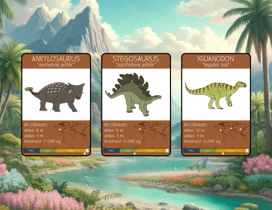Obrázky druhů dinosaurů s kartami ke stažení