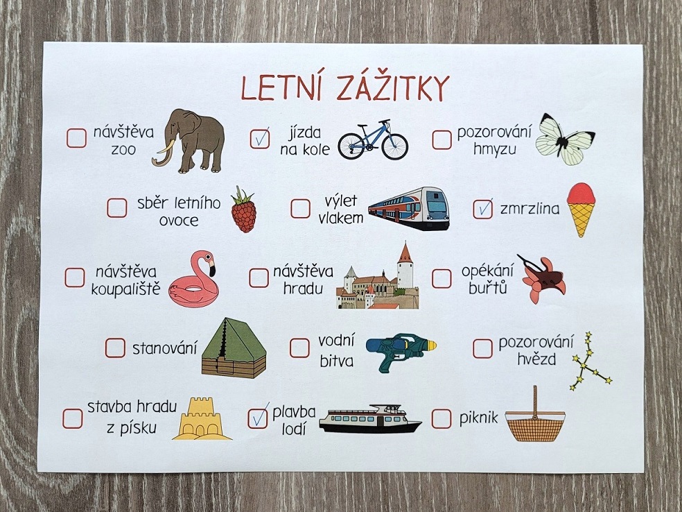 Letní aktivity pro děti odškrtávací seznam