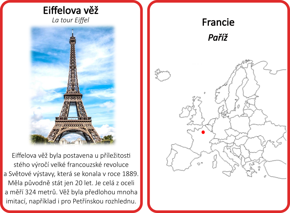 Evropské památky - karta Eiffelova věž