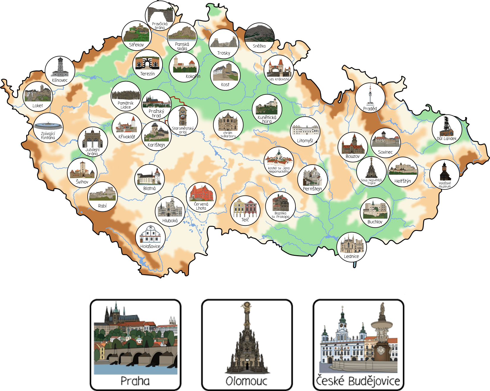 Velká obrázková mapa České republiky pro děti