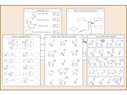 Pracovní listy zvířata na statku