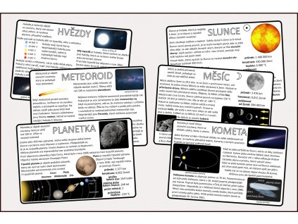 Vesmírné objekty výukové karty pro děti
