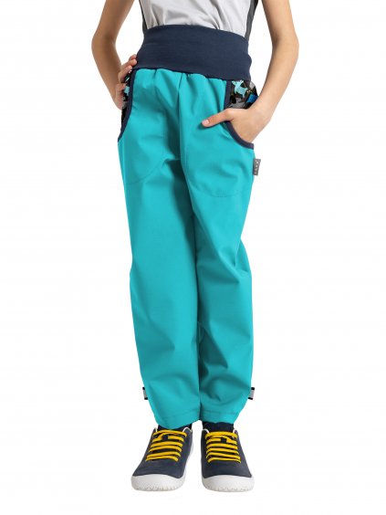 Unuo, Dětské softshellové kalhoty s fleecem Basic, Sv. Smaragdová, Pejsci