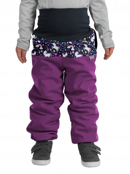 Batolecí softshellové oteplovačky s beránkem Plus, Ostružinová, Jednorožci