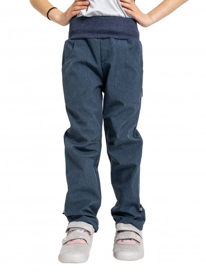 Unuo, Dětské softshellové kalhoty s fleecem Cool, Žíhaná Tm. Modrá