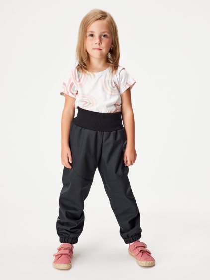 Dětské softshellové kalhoty s beránkem Light, Černá Žíhaná