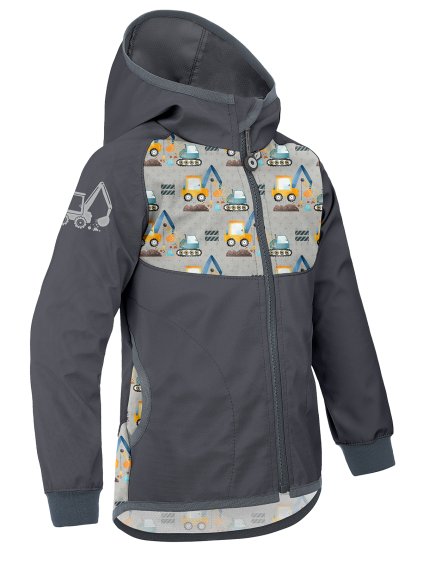 II. jakost, Dětská softshellová bunda bez zateplení Basic, Tm. Šedá, Bagry