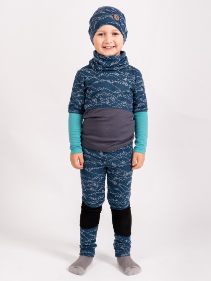 Unuo, Dětské merino legíny Nature, Kobaltová, Hory kluk (Velikost 158/164)