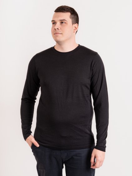 Unuo, Pánské merino triko s dlouhým rukávem Nature, Černá (Velikost XL)