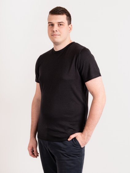 Unuo, Pánské merino triko s krátkým rukávem Nature, Černá (Velikost XL)