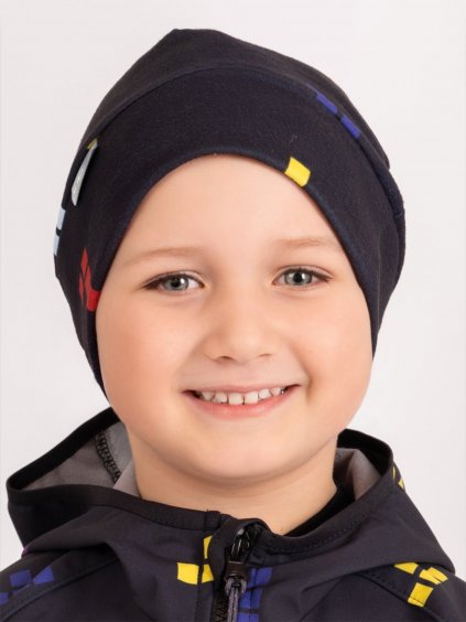 Unuo, Dětská čepice fleecová Sport, Černá, Kostičky (Velikost L (53-56 cm))
