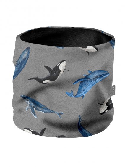 Dětský nákrčník z fleecu Basic, Šedá, Velryby