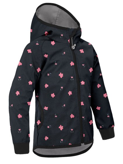 II. jakost, Dětská softshellová bunda bez zateplení pružná Basic, Černá, Květiny