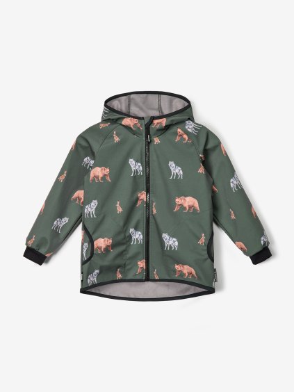 Dětská softshellová bunda s fleecem Basic, Khaki, Lesní zvířata