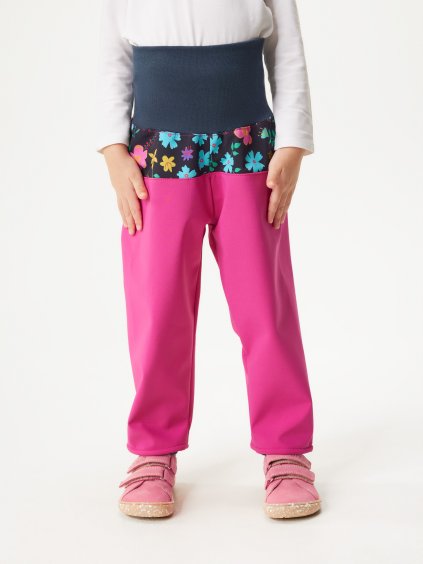 Batolecí softshellové kalhoty s fleecem Basic, Fuchsiová, Kytičky