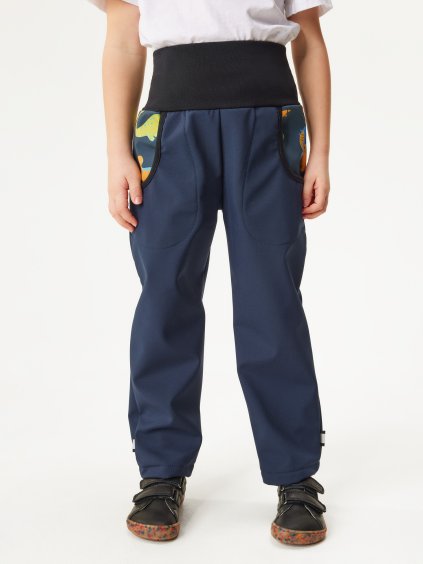 Dětské softshellové kalhoty s fleecem Basic, Tm. Modročerná, Dinosauři