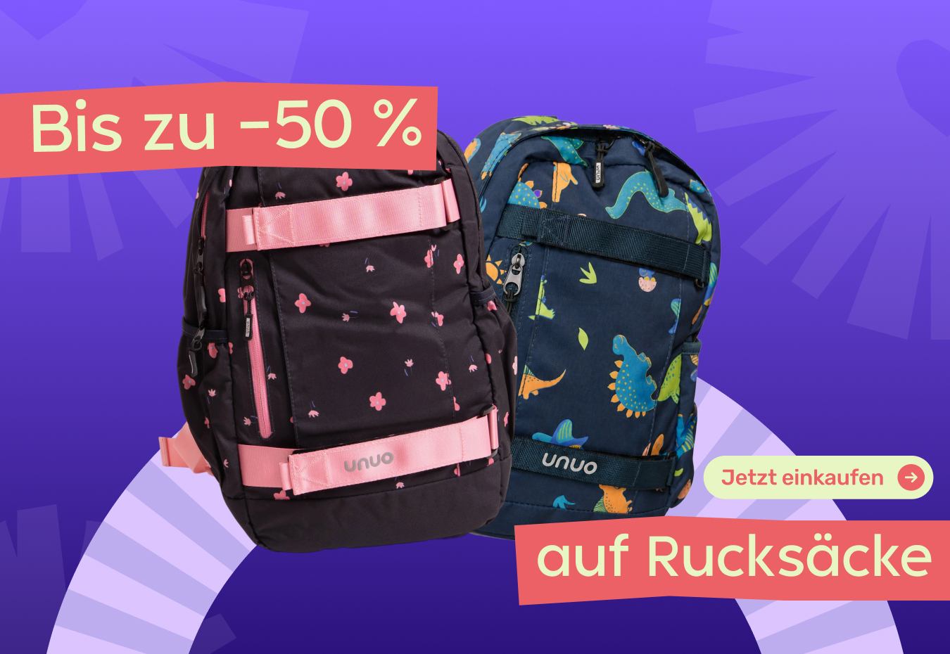 Unuo Kinderrucksäcke im Angebot für 2026. Schul-, Vorschul- und Freizeitrucksäcke mit bis zu 50 % Rabatt im E-Shop für Kunden in ganz Deutschland. Spezielles Mai-Angebot in DE, gültig vom 14. 5. bis 18. 5. 2026.
