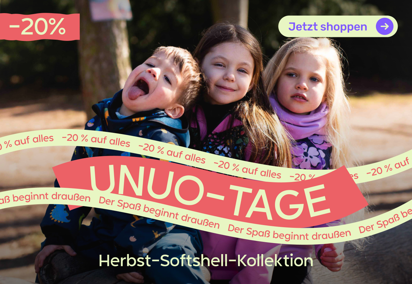 Unuo Tage 2026: Sichern Sie sich 20 % Rabatt auf Kinder-Funktions- und Softshellkleidung, Jacken, Hosen und Accessoires mit dem Code unuo20 vom 17.9. bis 21.9.2026.