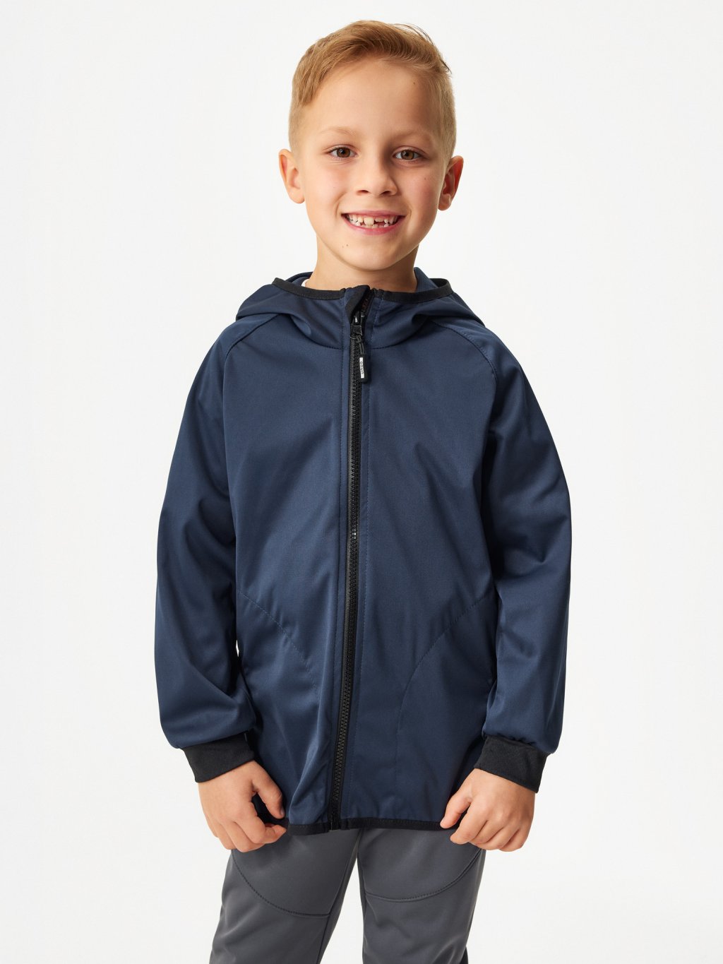 Dětská softshellová bunda bez zateplení pružná Basic, Tm. Modročerná