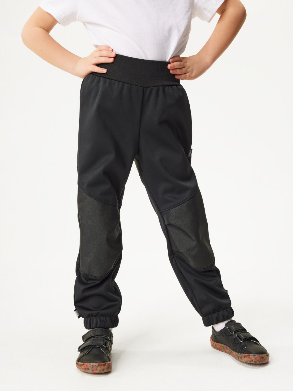 Dětské softshellové kalhoty s fleecem pružné Active, Černá