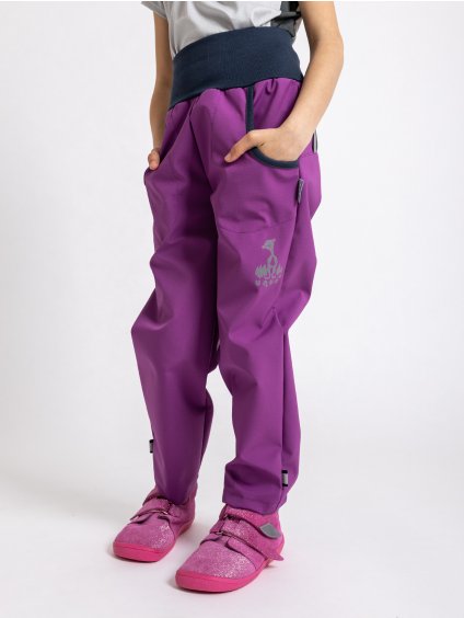 Unuo, Dětské softshellové kalhoty s fleecem Basic, Ostružinová (Velikost 98/104)