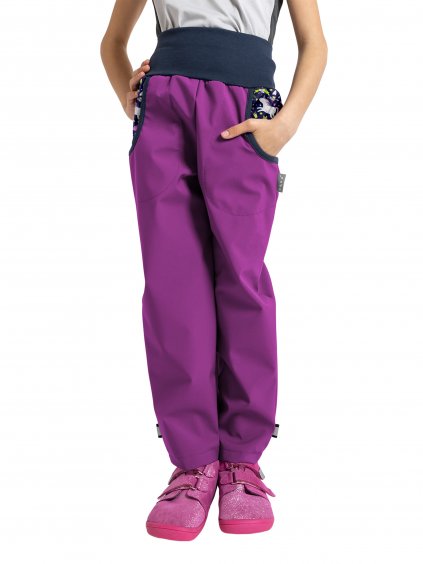 Unuo, Dětské softshellové kalhoty s fleecem, Ostružinová, Jednorožci