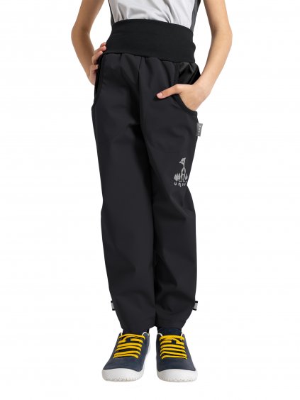 Unuo, Dětské softshellové kalhoty s fleecem Basic, Černá (Velikost 98/104)