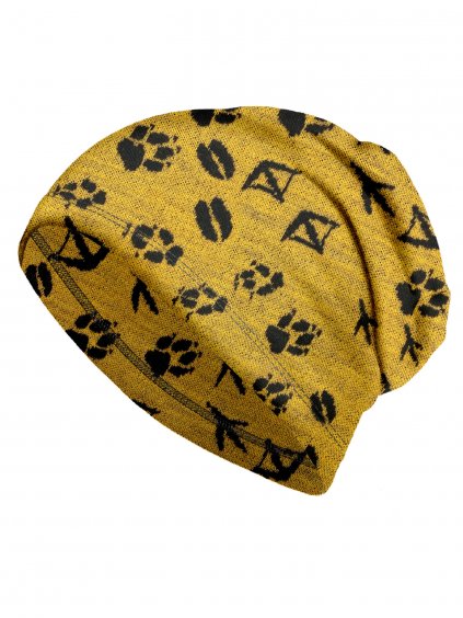 Dětská merino čepice Basic, Hořčicová, Lesní stopy