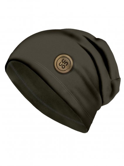 Dětská čepice z teplákoviny Basic, Tm. Khaki