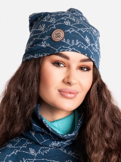 Unuo, Dámská merino čepice Homeless, Kobaltová, Hory kluk (Velikost Dámská (56-58 cm))