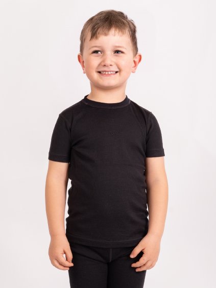 Unuo, Dětské merino triko s krátkým rukávem Nature, Černá (Velikost 98/104)