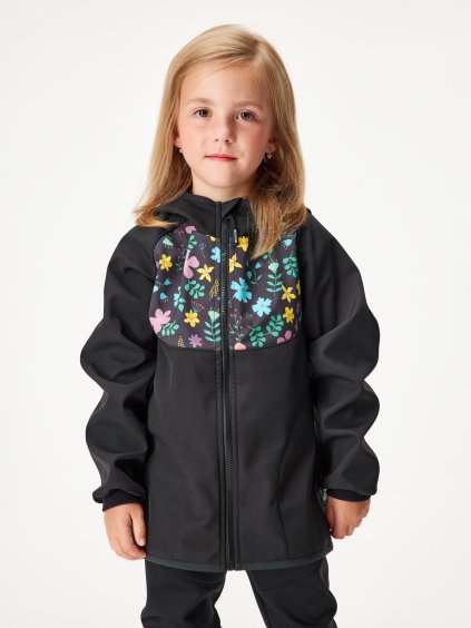 Dětská softshellová bunda s fleecem Basic, Černá, Kytičky