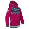 Unuo, Dětská softshellová bunda bez zateplení Basic, Tm. Růžová Malinová, Květinky (Velikost 74/80)