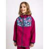 Unuo, Dětská softshellová bunda bez zateplení Basic, Tm. Růžová Malinová, Květinky (Velikost 74/80)