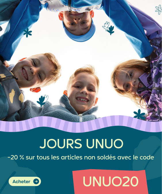 Promotion sur les vêtements techniques en softshell pour enfants de la marque européenne Unuo. Utilisez le code promo UNUO20 pour des vêtements de qualité en avril 2026. Mode enfantine locale et durable avec livraison rapide en France.