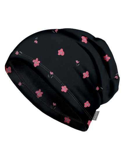 Dětská čepice fleecová Basic, Černá, Květiny