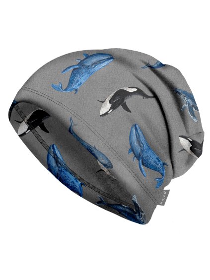 Dětská čepice fleecová Basic, Šedá, Velryby