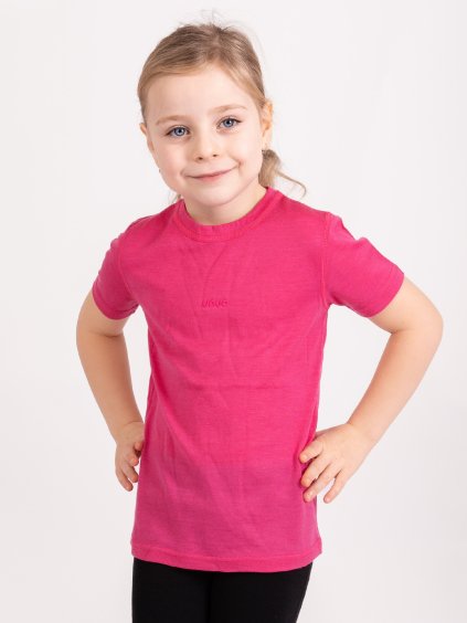 Unuo, Dětské merino triko s krátkým rukávem Nature, Fuchsiová (Velikost 158/164)