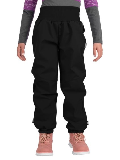Pantalon enfant softshell doublé polaire Plus, Noir, Fleurs magiques