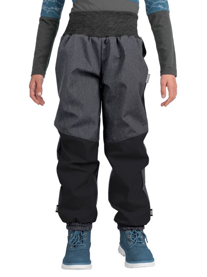 Dětské softshellové oteplovačky s fleecem Plus, Černá, Žíhaná Antracitová