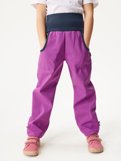 Dětské softshellové kalhoty s fleecem Basic, Ostružinová, Kytičky