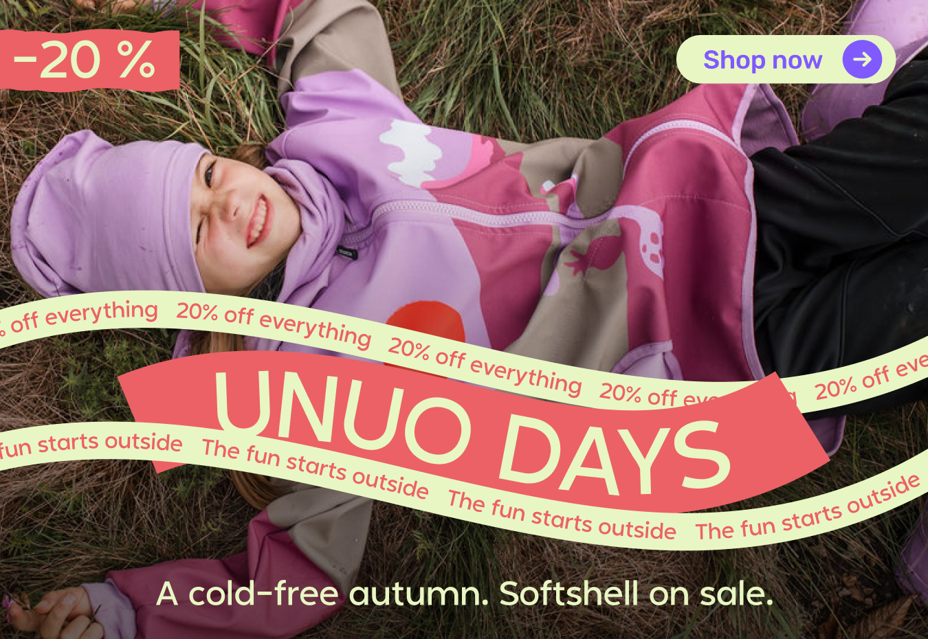 The Unuo Days event runs from October 10 to October 18, 2026. Children's softshell clothing, autumn jackets, trousers, fleece hoodies, hats, and gloves by Unuo keep kids dry and warm even during autumn sleet. Get a discount with the code UNUO20.