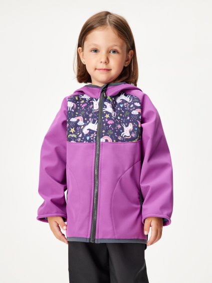Dětská softshellová bunda s fleecem Basic, Ostružinová, Jednorožci
