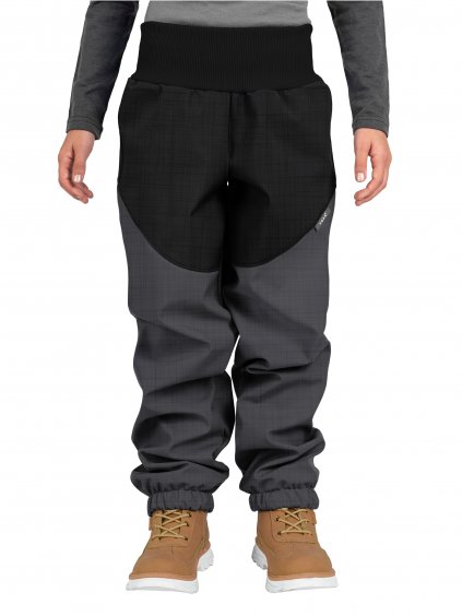 Dětské softshellové kalhoty s beránkem Light, Šedá Žíhaná, Černá Žíhaná