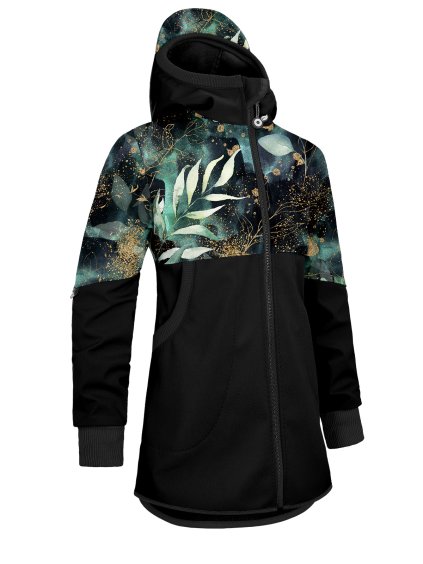 Dívčí softshellový kabát s fleecem Street, Černá, Listy a větvičky
